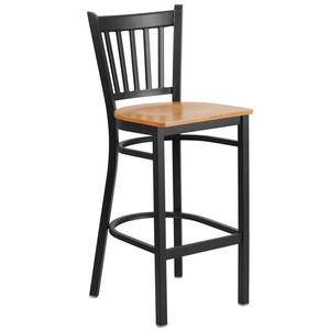 Flash Furniture XU-DG-6R6B-VRT-BAR-NATW-GG Hercules Black Vertical Back Barstool with Natural Wood Seat 
