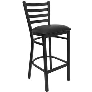 Flash Furniture XU-DG697BLAD-BAR-BLKV-GG Hercules Black Ladder Back Metal Barstool w/Black Vinyl Seat 