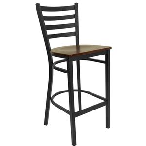 Flash Furniture XU-DG697BLAD-BAR-MAHW-GG Hercules Black Ladder Back Barstool with Mahogany Wood Seat 