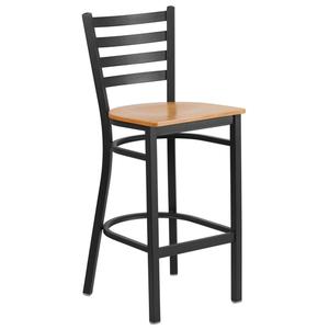 Flash Furniture XU-DG697BLAD-BAR-NATW-GG Hercules Black Ladder Back Barstool with Natural Wood Seat 