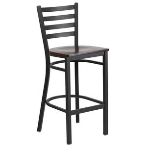 Flash Furniture XU-DG697BLAD-BAR-WALW-GG Hercules Black Ladder Back Barstool with Walnut Wood Seat 