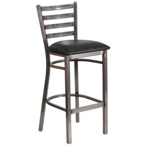 Flash Furniture XU-DG697BLAD-CLR-BAR-BLKV-GG Hercules Silver Ladder Back Barstool w/ Black Vinyl Seat