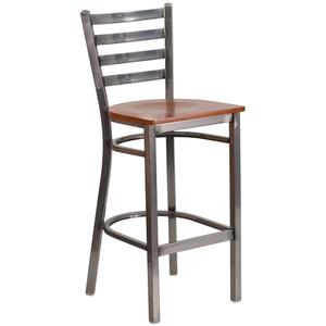 Flash Furniture XU-DG697BLAD-CLR-BAR-CHYW-GG Hercules Silver Ladder Back Barstool w/ Cherry Wood Seat