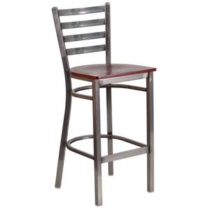 Flash Furniture XU-DG697BLAD-CLR-BAR-MAHW-GG Hercules Silver Ladder Back Barstool w/ Mahogany Wood Seat
