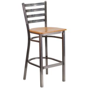 Flash Furniture XU-DG697BLAD-CLR-BAR-NATW-GG Hercules Silver Ladder Back Barstool w/ Natural Wood Seat