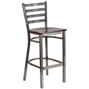 Flash Furniture XU-DG697BLAD-CLR-BAR-WALW-GG Hercules Silver Ladder Back Barstool w/ Walnut Wood Seat