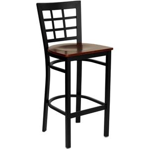 Flash Furniture XU-DG6R7BWIN-BAR-MAHW-GG Hercules Black Window Back Barstool with Mahogany Wood Seat 