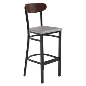 Flash Furniture XU-DG6V6GYV-WAL-GG Wright Barstool with Walnut Boomerang Back & Gray Vinyl Seat 