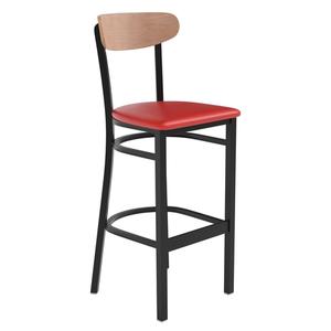 Flash Furniture XU-DG6V6RDV-NAT-GG Wright Barstool with Birch Boomerang Back & Red Vinyl Seat 