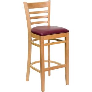 Flash Furniture XU-DGW0005BARLAD-NAT-BURV-GG Hercules Natural Ladder Back Barstool w/ Burgundy Vinyl Seat
