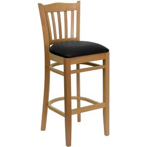 Flash Furniture XU-DGW0008BARVRT-NAT-BLKV-GG Hercules Natural Vertical Back Barstool w/ Black Vinyl Seat