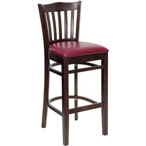 Flash Furniture XU-DGW0008BARVRT-WAL-BURV-GG Hercules Walnut Vertical Back Wood Barstool w/ Burgundy Seat