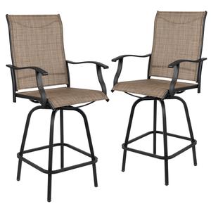 Flash Furniture 2-ET-SWVLPTO-30-GG Brown Mesh Bar Height Patio Swivel Stool - Set of 2