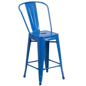 Flash Furniture CH-31320-24GB-BL-GG 24in H Blue Counter Height Vertical Slat Back Bar Stool 
