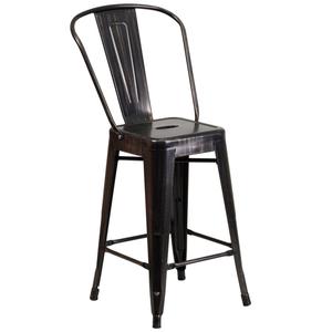 Flash Furniture CH-31320-24GB-BQ-GG 24"H Black & Gold Counter Ht Curved Vertical Back Barstool 