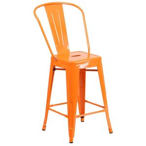Flash Furniture CH-31320-24GB-OR-GG 24" H Orange Counter Height Curved Vertical Back Bar Stool