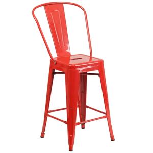 Flash Furniture CH-31320-24GB-RED-GG 24"H Red Counter Height Curved Vertical Slat Back Barstool