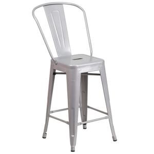 Flash Furniture CH-31320-24GB-SIL-GG 24"H Silver Counter Height Curved Vertical Back Barstool 