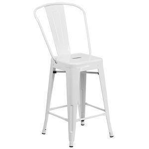 Flash Furniture CH-31320-24GB-WH-GG 24"H White Counter Height Curved Vertical Back Barstool 