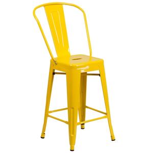 Flash Furniture CH-31320-24GB-YL-GG 24"H Yellow Counter Height Curved Vertical Back Barstool 