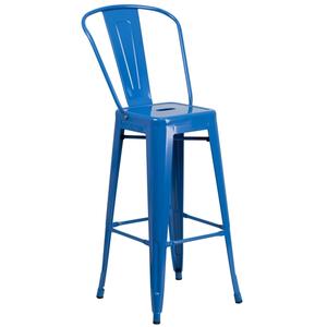 Flash Furniture CH-31320-30GB-BL-GG 30" H Blue Curved Vertical Slat Back Metal Bar Stool