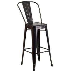 Flash Furniture CH-31320-30GB-BQ-GG 30"H Black & Gold Curved Vertical Slat Back Metal Barstool