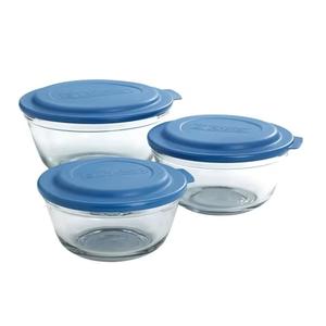 Anchor Hocking 82391L20 Mix & Measure Glass Mixing Bowl Set with Navy Lids - 6 Pieces 