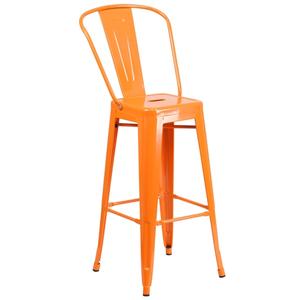 Flash Furniture CH-31320-30GB-OR-GG 30" H Orange Curved Vertical Slat Back Metal Bar Stool