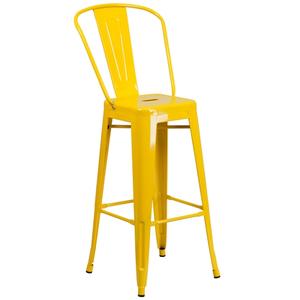 Flash Furniture CH-31320-30GB-YL-GG 30" H Yellow Curved Vertical Slat Back Metal Bar Stool