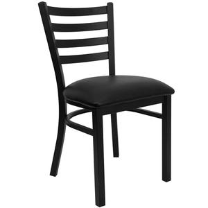 Flash Furniture XU-DG694BLAD-BLKV-GG Hercules Black Metal Ladder Back Chair w/ Black Vinyl Seat