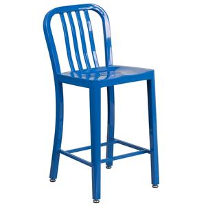 Flash Furniture CH-61200-24-BL-GG 24" H Blue Vertical Slat Back Metal Bar Stool