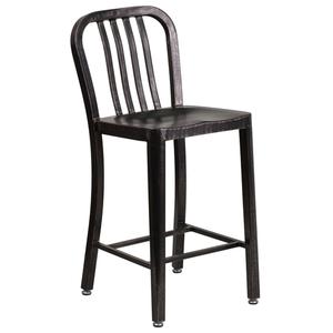 Flash Furniture CH-61200-24-BQ-GG 24" H Black and Gold Vertical Slat Back Steel Bar Stool