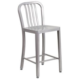 Flash Furniture CH-61200-24-SIL-GG 24" H Silver Vertical Slat Back Metal Bar Stool