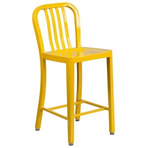 Flash Furniture CH-61200-24-YL-GG 24" H Yellow Vertical Slat Back Metal Bar Stool
