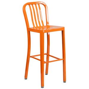 Flash Furniture CH-61200-30-OR-GG 30"H Orange Vertical Slat Back Metal Bar Stool