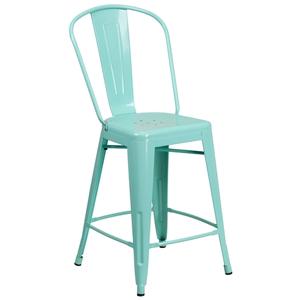 Flash Furniture ET-3534-24-MINT-GG 24"H Mint Curved Slat Back Metal Counter Barstool