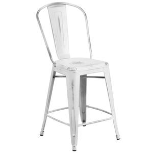 Flash Furniture ET-3534-24-WH-GG 24"H Distressed White Curved Slat Back Metal Barstool