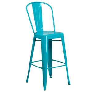 Flash Furniture ET-3534-30-CB-GG 30"H Crystal Teal/Blue Curved Slat Back Metal Barstool