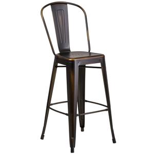 Flash Furniture ET-3534-30-COP-GG 30"H Distressed Copper Curved Slat Back Metal Barstool