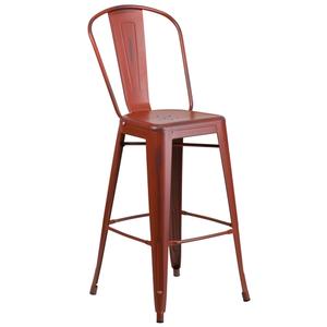 Flash Furniture ET-3534-30-RD-GG 30"H Distressed Kelly Red Curved Slat Back Metal Barstool
