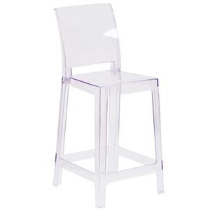 Flash Furniture OW-SQUAREBACK-24-GG Ghost 24"H Square Back Transparent Crystal Counter Stool