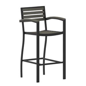 Flash Furniture XU-DG-HW6036B-ARM-GY-GG Lark Black Aluminum Gray Faux Wood Slat Back & Seat Barstool