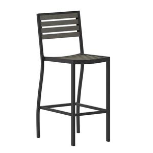 Flash Furniture XU-DG-HW6036B-GY-GG Lark Black Aluminum Gray Faux Wood Slat Back & Seat Barstool