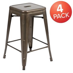 Flash Furniture 4-ET-31320-24-GN-R-GG Cierra 24"H Gray Metal Indoor Stacking Bar Stool - Set of 4 