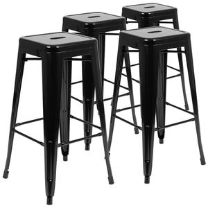 Flash Furniture 4-ET-31320-30-BK-R-GG Cierra 30"H Black Metal Indoor Stacking Bar Stool - Set of 4 