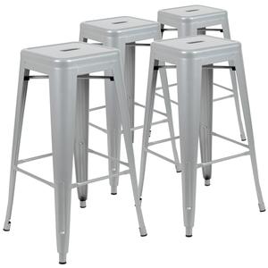 Flash Furniture 4-ET-31320-30-SV-R-GG Cierra 30"H Silver Metal Indoor Stacking Barstool - Set of 4