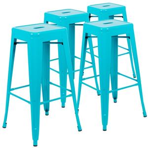Flash Furniture 4-ET-31320-30-TL-R-GG Cierra 30"H Teal Metal Indoor Stacking Bar Stool - Set of 4