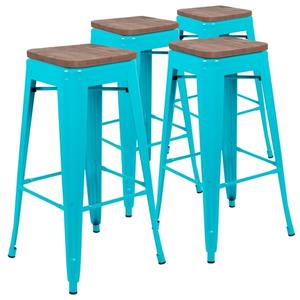 Flash Furniture 4-ET-31320W-30-TL-R-GG Cierra 30"H Teal Metal Indoor Barstool w/ Wood Seat - 4 Pk