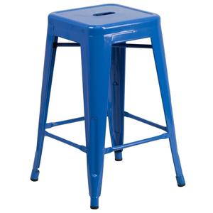 Flash Furniture CH-31320-24-BL-GG 24"H Backless Blue Metal Counter Height Barstool