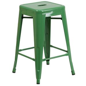 Flash Furniture CH-31320-24-GN-GG 24"H Backless Green Metal Counter Height Barstool